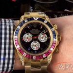 Perfect Replica Rolex Daytona Multicolor Diamond Bezel Yellow Gold Band 43mm Watch